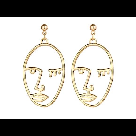 💝 Abstract Gold Wired Hand Made Face Earrings - Picture 3 of 3